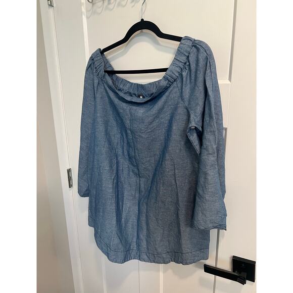 Free People Off The Shoulder Light Denim Blouse Womens Size Medium Boho Hippie - Picture 7 of 13